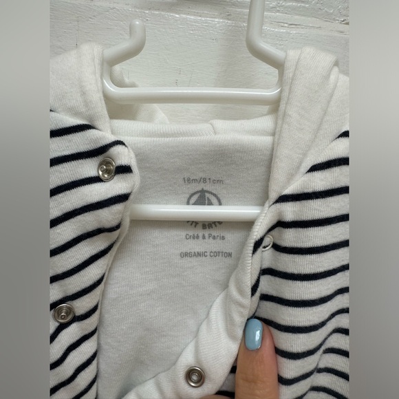 Petit Bateau Striped Cotton Jumpsuit with Ears 18m - Picture 3 of 5